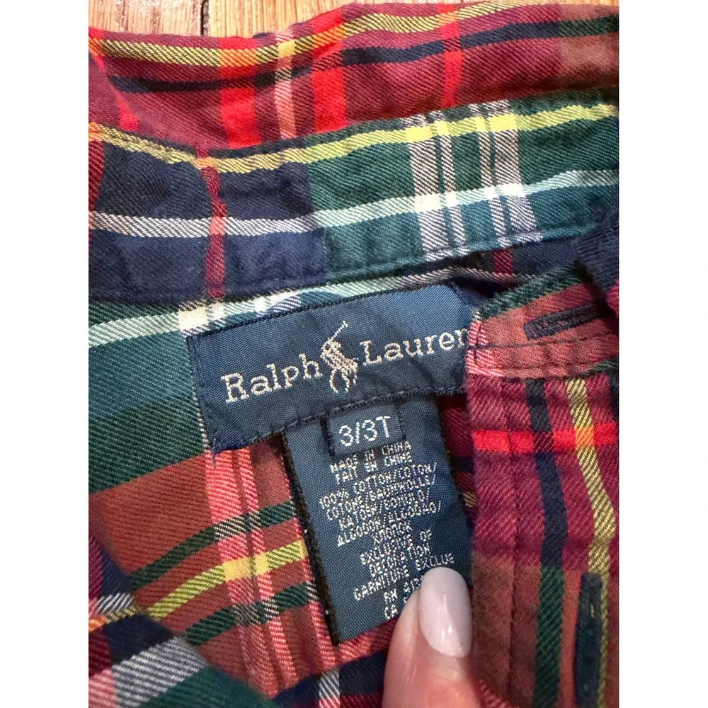 Ralph Lauren Boys Multi Color Plaid Button Down Shirt Long Sleeve Cotton 3T